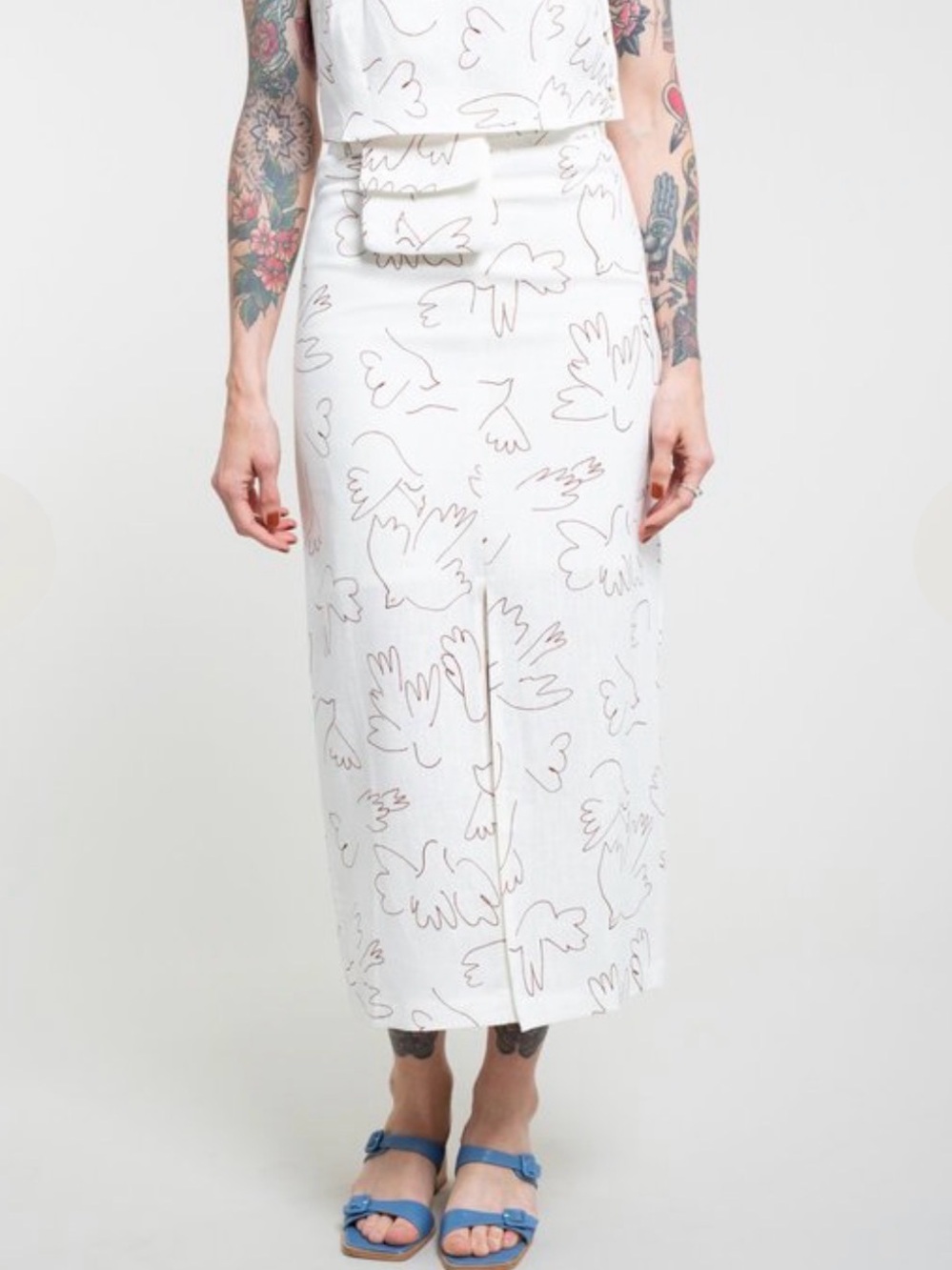PALOMA WOOL Genia Linen Skirt Dove Sketch Print 38 Medium